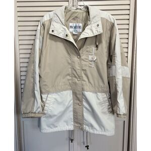 Innovations Tan/White Long Sleeve Snap Up Soft Canvas Rain Jacket Size S Pockets